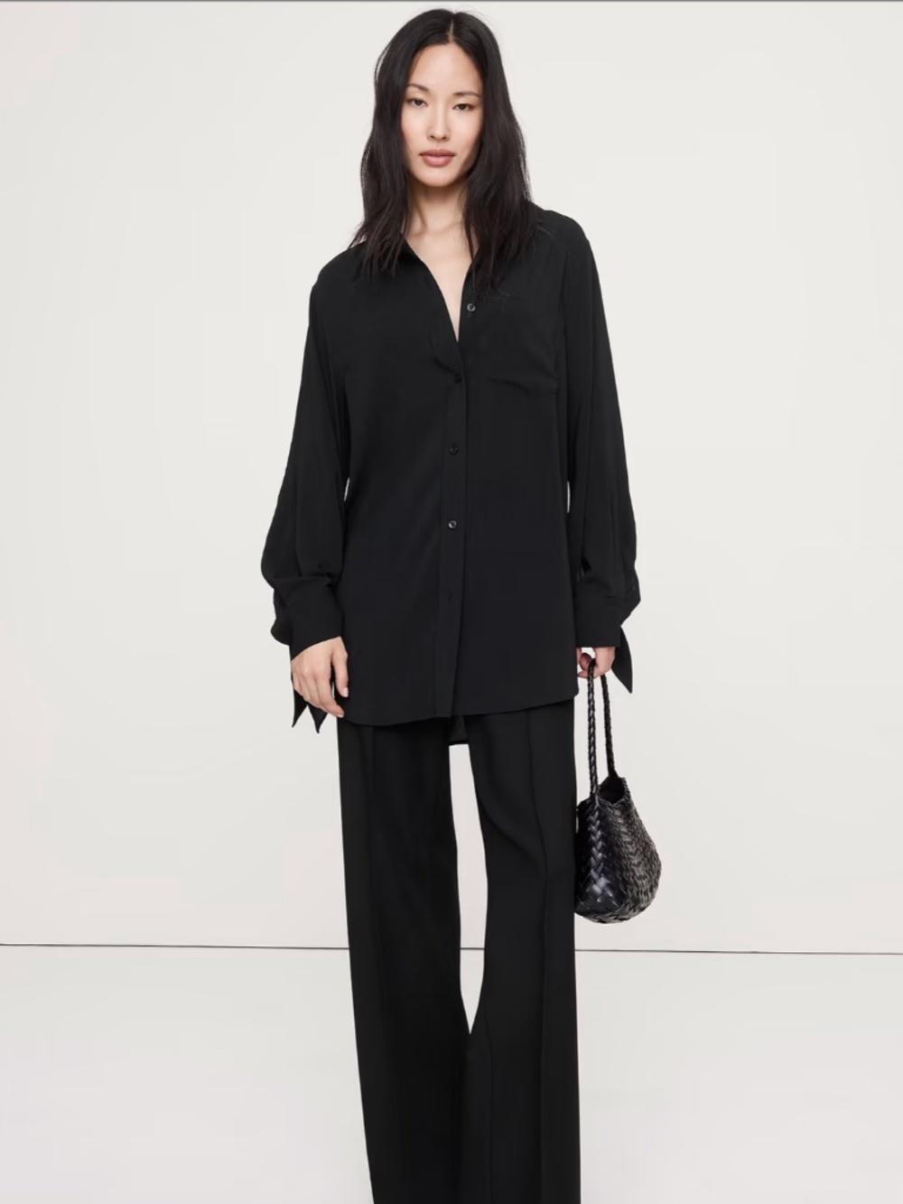 Georgette Tie-Cuff Shirt - Black